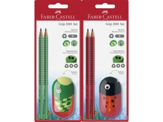 GRIP 2001 SET 2xOŁÓWEK+TEMPERÓWKA ANIMAL Z GUMKĄ BLISTER FABER-CASTELL