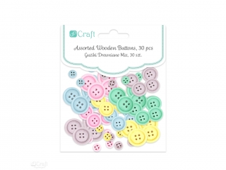 GUZIKI DREWNIANE MIX, 30 SZT. - PASTELOWE [opakowanie=6szt]