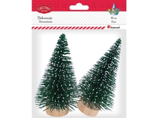 Drzewka miniaturowe plastikowe Choinki 2szt. zielone wysokość 10cm, szerokość u dołu korony 50mm