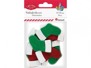 Naklejki filcowe 3D skarpety Mikołaja 37x56mm czerwono-białe, zielono-białe 10szt.