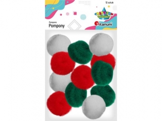 Pompony akrylowe 80szt. (Ook. 20mm) mix białe, zielone, czerwone