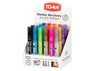 Marker akrylowy, fibrowa końcówka ścięta 2-5mm, 22 kolorów mix