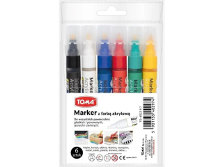Marker akrylowy TOMA, fibrowa końcówka okrągla 2, 5mm, 22 kolorów - mix 6 Etui 6szt TO-402 mix 6 Etui 6szt