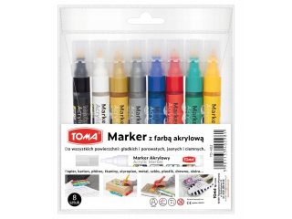 Marker akrylowy TOMA, fibrowa końcówka okrągla 2, 5mm, 22 kolorów - mix 8 Etui 8szt TO-402 mix 8 Etui 8szt