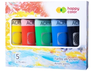 Farba akrylowa zestaw 5 kolorów x 75 ml, kolory MIX A, Happy Color