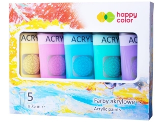 Farba akrylowa zestaw 5 kolorów x 75 ml, kolory pastel, Happy Color