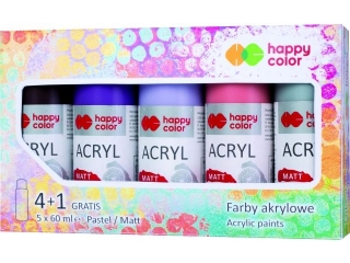 Farba akrylowa zestaw 5 kolorów x 60 ml, kolory MIX C, Happy Color
