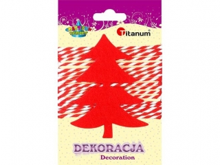 Filcowa choinka czerwona 77x102mm + sznurek O3mm czerwono-biay