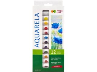 Farba akwarelowa STUDIO, zestaw 12 kolorów x 12 ml, Happy Color