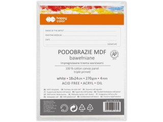 Podobrazie baweniane 18x24, impregnowane biae, tablica malarska MDF 4mm, Happy Color
