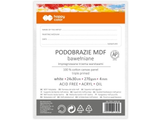 Podobrazie baweniane 24x30, impregnowane biae, tablica malarska MDF 4mm, Happy Color