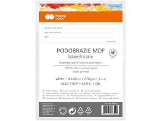 Podobrazie baweniane 30x40, impregnowane biae, tablica malarska MDF 4mm, Happy Color