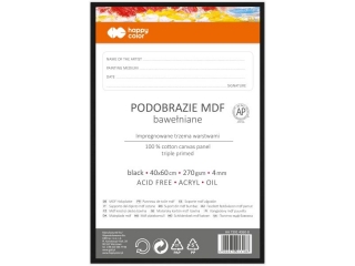 Podobrazie baweniane 40x60, impregnowane czarne, tablica malarska MDF 4mm, Happy Color