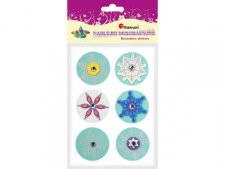 Naklejki piankowe 3D śnieżynki na kole o48mm mix z brokatem i kryształkami 6szt.