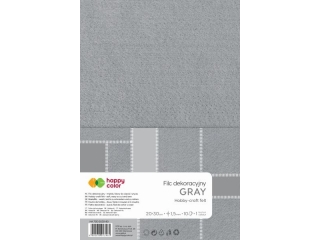Filc dekoracyjny, 20x30 cm, 1, 5 mm, 10 ark., szary, Happy Color