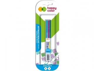 Wkłady do długopisu wymazywalnego, Standard A, 0.5mm, miks 3 kol, 3 szt. na blisterze, Happy Color