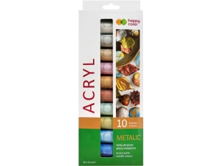 Farba akrylowa zestaw 10 kolorów x 12 ml, metaliczne, Happy Color