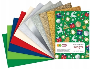 BLOK efekt XMAS, A5, 150-230g, 10 ark, 5 met, brokat+5 kolory, Happy Color [opakowanie=5szt]
