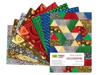 Blok HOLOGRAPHIC A4, 10 ark, 70g, 5 kolorw, 5 motyww, Happy Color [opakowanie=5szt]