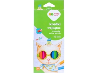 Kredki drewniane, szkolne, trjktne, 12 kol. KOLOR2, Happy Color