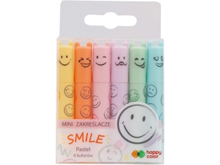 Zakreślacze mini, Smile, 6 kol. pastelowych, Happy Color