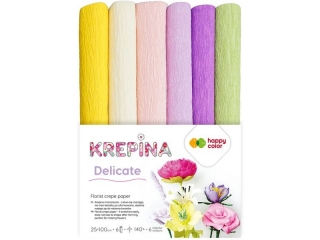 Krepina marszczona 25x100cm, MIX Delicate - 6 kol., 6 rolek, Happy Color