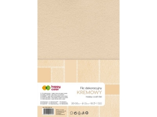 Filc dekoracyjny, 20x30 cm, 1, 5 mm, 10 ark., kremowy, Happy Color