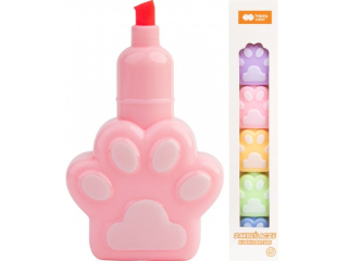 Zakreślacze CATxDOG, łapka, 5 szt, 5 kolorów fluo, Happy Color