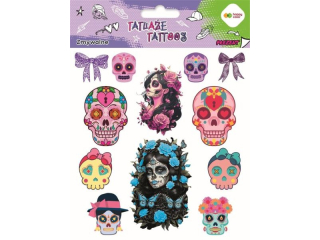 Tatuaże zmywalne PINK SKULLS, rozm. 150x200 mm, Happy Color