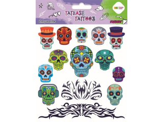 Tatuaże zmywalne BLUE SKULLS, rozm. 150x200 mm, Happy Color