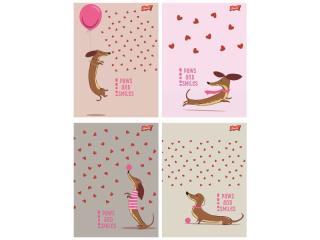 Zeszyt A5 32 kartki linia dwukolorowa ok�adka laminowana lakier miejscowy UV 70 g/m2  LOVELY DACHSHUND [opakowanie=15szt]