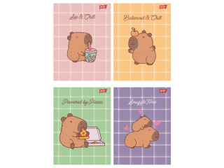 Zeszyt A4 32 kartki linia dwukolorowa ok�adka laminowana  lakier miejscowy UV 70 g/m2 CAPYBARA MOOD [opakowanie=15szt]
