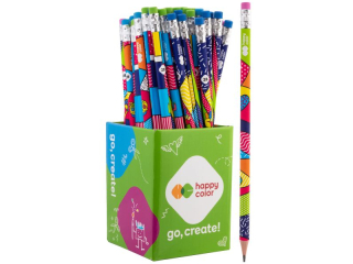 Ołówek trójkątny, z gumką, 2B, POP, 72 szt. w kubku, Happy Color