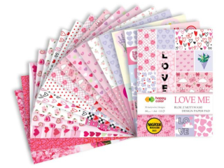 Blok z motywami LOVE ME, 80g/m2, A4, 15 ark, 30 motyw, Happy Color [opakowanie=5szt]