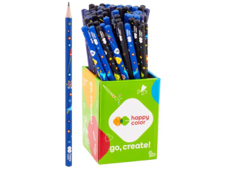 Ołówek trójkątny, 2B, Pixi Planet, 72 szt. w kubku, Happy Color