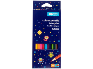 Kredki drewniane, szkolne, trjktne, 12 kol. Pixi Planet, Happy Color