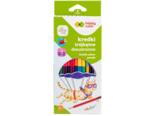 Kredki drewniane, podwjne, trjktne, 12szt, 24 kol, KOLOR2, Happy Color