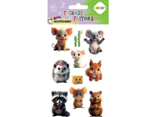 Tatuae zmywalne CUTE ANIMALS, rozm. 100x200 mm, Happy Color [opakowanie=10szt]