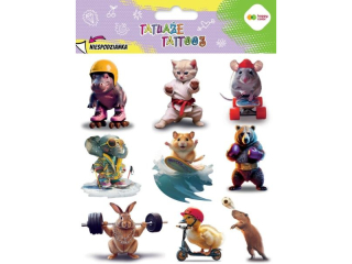 Tatuae zmywalne SPORTS ANIMALS, rozm. 150x200 mm, Happy Color [opakowanie=10szt]