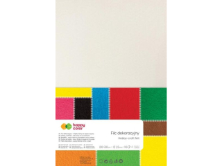 Filc dekoracyjny, 20x30 cm, 1, 5 mm, 10 ark., biały mleczny, Happy Color