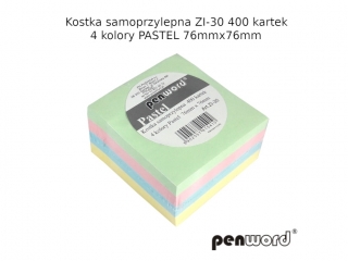 KOSTKA SAMOPRZYLEPNA ZI-30 4 KOLORY PASTEL 76mmx76mm 400 KARTEK
