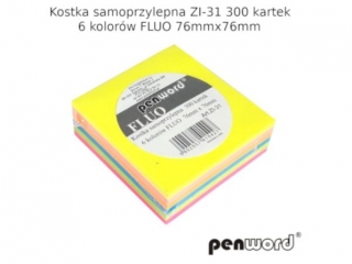 KOSTKA SAMOPRZYLEPNA ZI-31 6 KOLORÓW FLUO 76mmx76mm 300 KARTEK