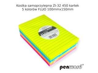 KOSTKA SAMOPRZYLEPNA ZI-32 5 KOLORÓW FLUO 100mmx150mm 450 KARTEK
