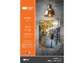 Blok do akrylu, Art., A3, 10 ark, 360g, Happy Color [opakowanie=4szt]