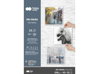 Blok MIX MEDIA, ART, A5, 25 ark, 200g, Happy Color [opakowanie=5szt]
