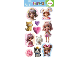Tatua�e zmywalne KAWAII GIRLS, rozm. 100x200 mm, Happy Color [opakowanie=5szt]