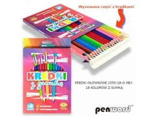 KREDKI OŁÓWKOWE 2555-18-G HEX 18KOL. Z GUMKĄ (SZPSH)