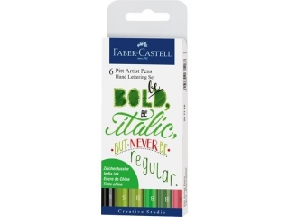 ZESTAW PITT ARTIST PEN HANDLETTERING 6 S ZT. W ETUI, ODCIENIE ZIELENI FABER-CASTELL