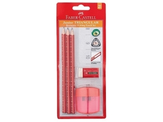ZESTAW 3XOŁÓWEK TRÓJKĄTNY JUNIOR GRIP+TE MPERÓWKA PODWÓJNA+GUMKA PVC FREE BLISTER FABER-CASTELL