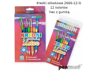 KREDKI OŁÓWKOWE 2666-12-G 12 KOL. JUMBO HEX Z GUMKĄ (SZPSH)